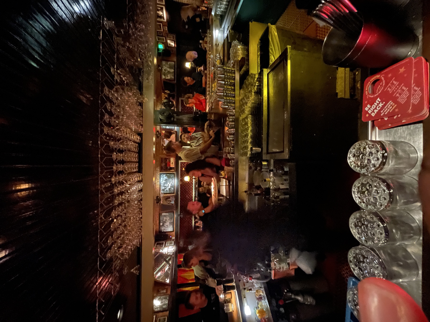 Warm restaurant interior at night
